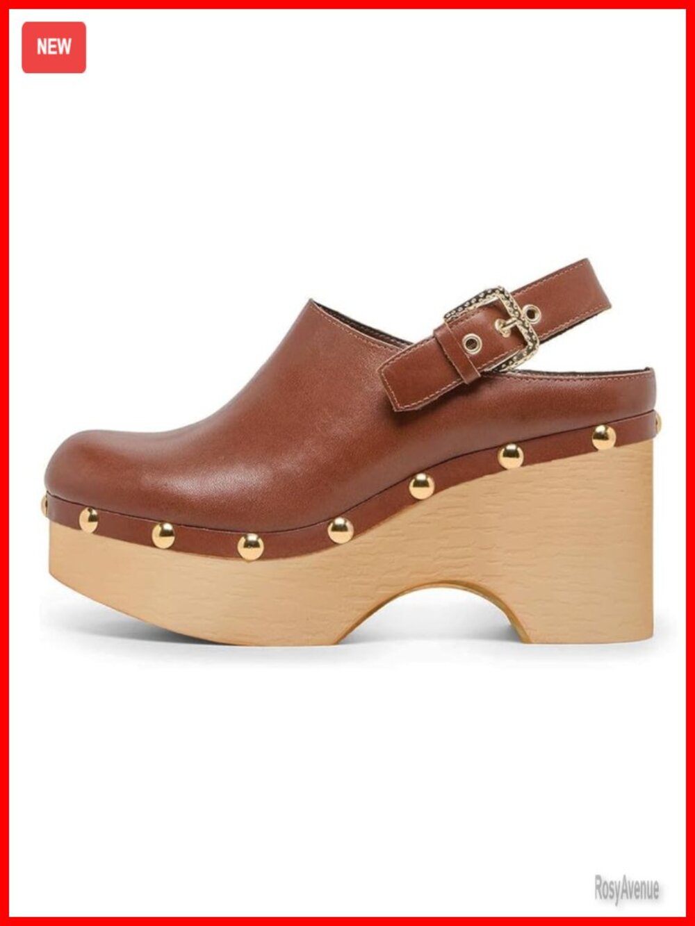 Studded Faux Leather Clogs Women Platform Heeled Mules Back Strap Slip On